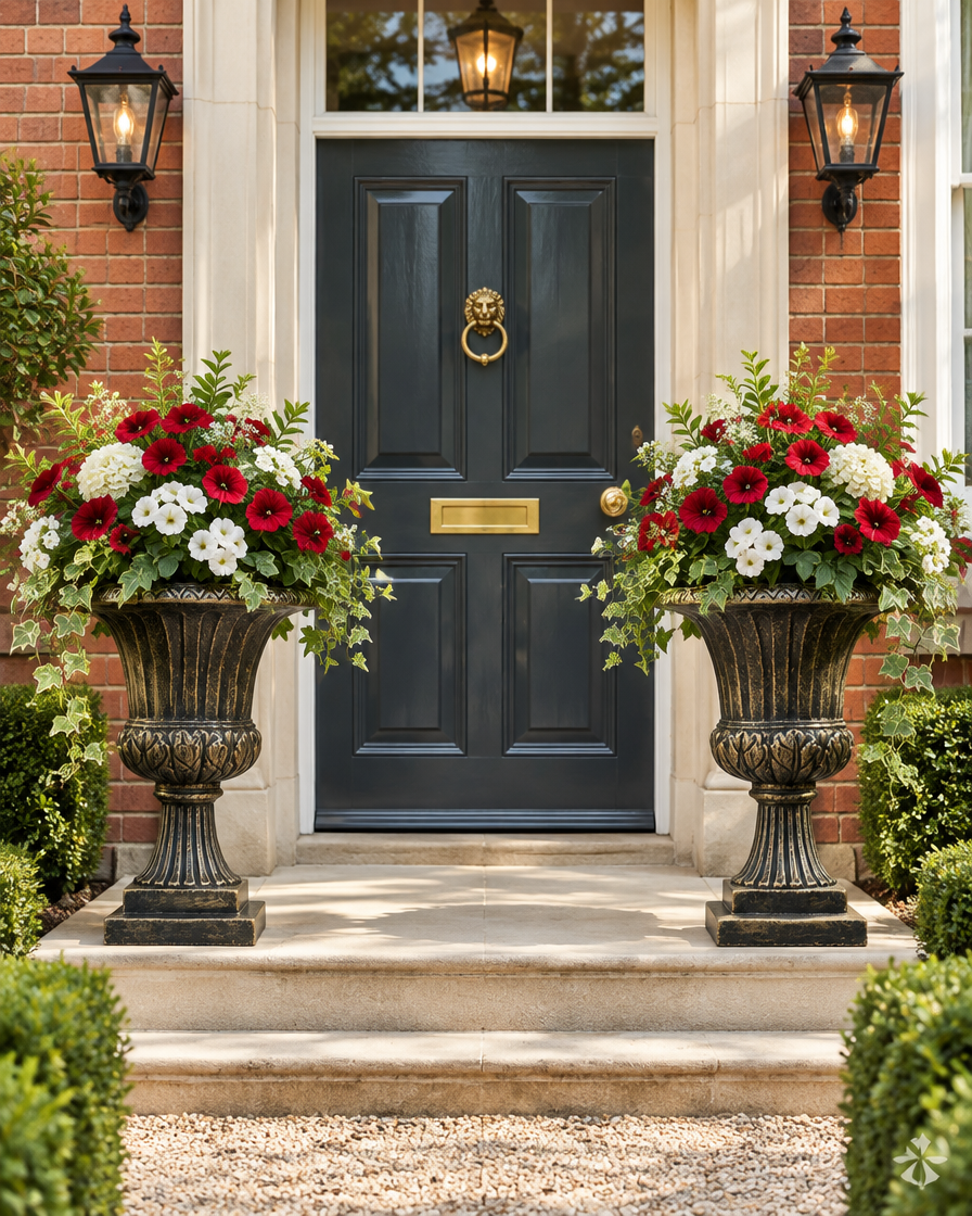 Ornate tall garden urn planter with classical detailing for patio or garden use