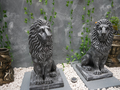 Peluno Royal Guardian Lion Statues (Pair) – Black & White Finish