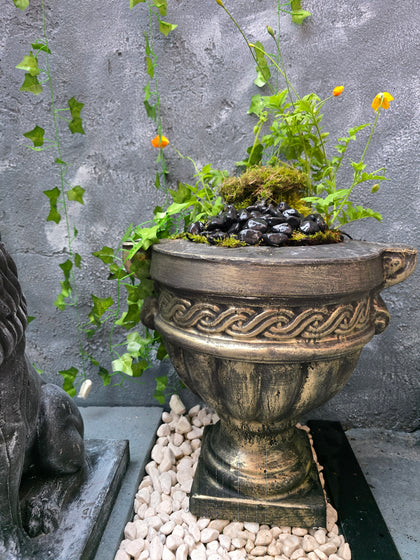 Imperial estate urn planter with antique gold finish